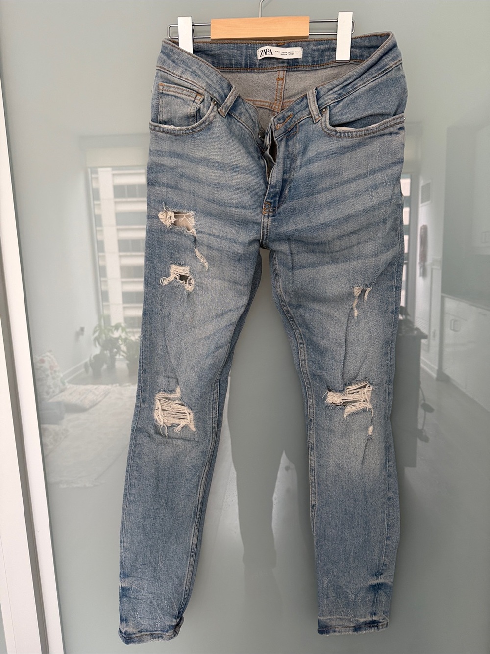 Zara Men’s Skinny Distressed Light Blue Jeans